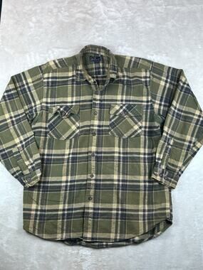 Moose Creek Shirt Men’s Sz XLT Green Plaid Flannel Button Up Thick Heavy Cotton
